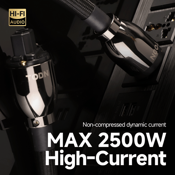 TODN HiFi Audio Power Cable for Audiophile with 7 AWG O-C-C Cores, 24K Gold Plated 3 Prong Power Cord Plug/IEC C15, Φ17.5mm