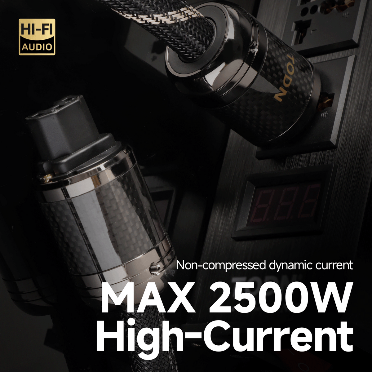 TODN Audiophile Audio Power Cable 7 AWG OFC+OCC Cores HiFi Power Cord with Carbon Fiber Shell, 24K Gold Plated US Plug, Φ17.5mm