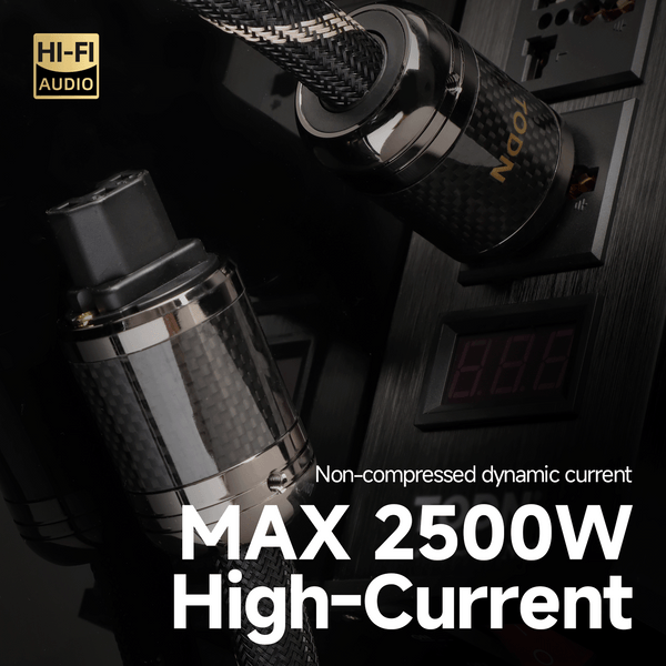 TODN Audiophile Audio Power Cable 7 AWG OFC+OCC Cores HiFi Power Cord with Carbon Fiber Shell, 24K Gold Plated US Plug, Φ17.5mm