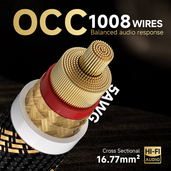 TODN HiFi Speaker Cable with Banana Plugs and Spade Plugs for Audiophile, 5 AWG OCC-Core, Dual Shielded Banana Plug Audio Cables