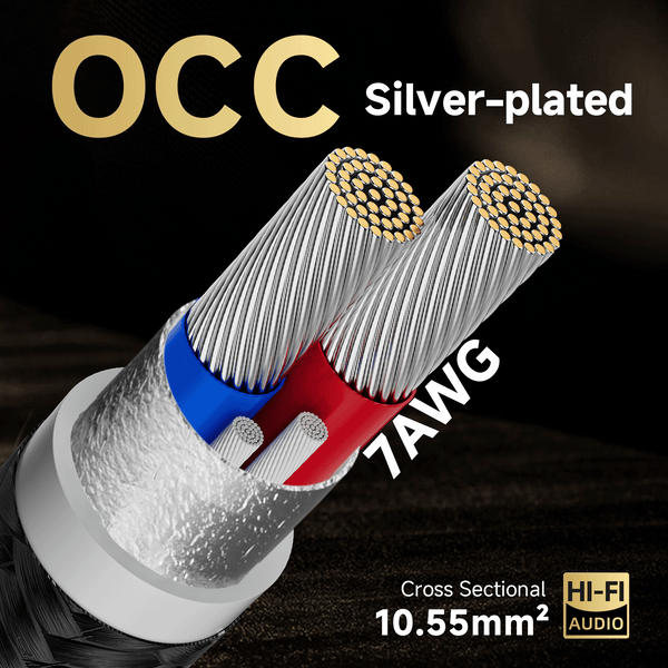 TODN HiFi Speaker Cable with Banana Plug and Spade Plug for Audiophile 7 AWG Silver-Plated O-C-C, Tri-Shielded