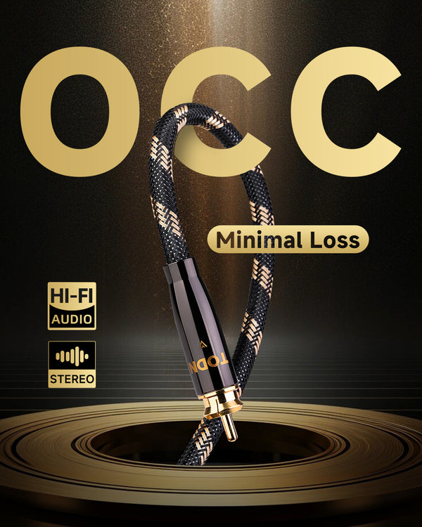 TODN HiFi Digital Coaxial Audio Cable for Audiophile 75-Ohm SPDIF Coax with O-C-C Core, Dual Shielded, 24K Gold-Plated Plug