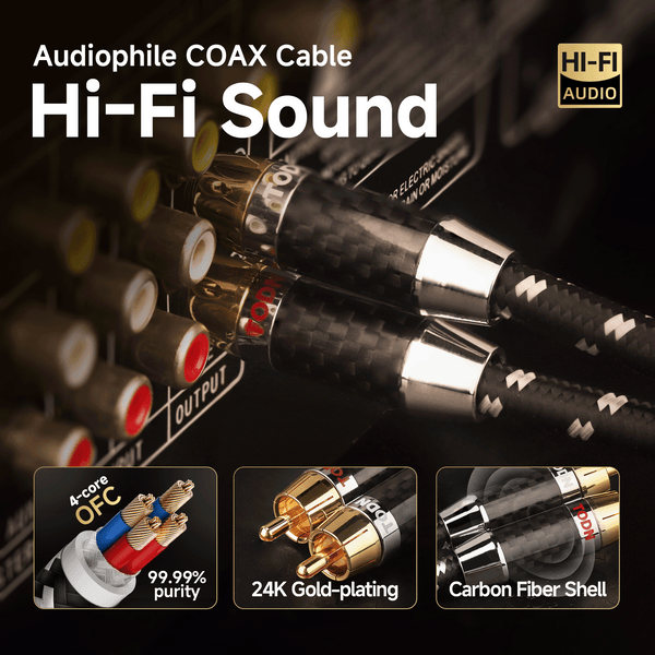 TODN RCA Cables Audiophile Male to Male Stereo Shielded HiFi OFC Car Audio RCA Cable for Sub, Amp, Phono (1 pair)