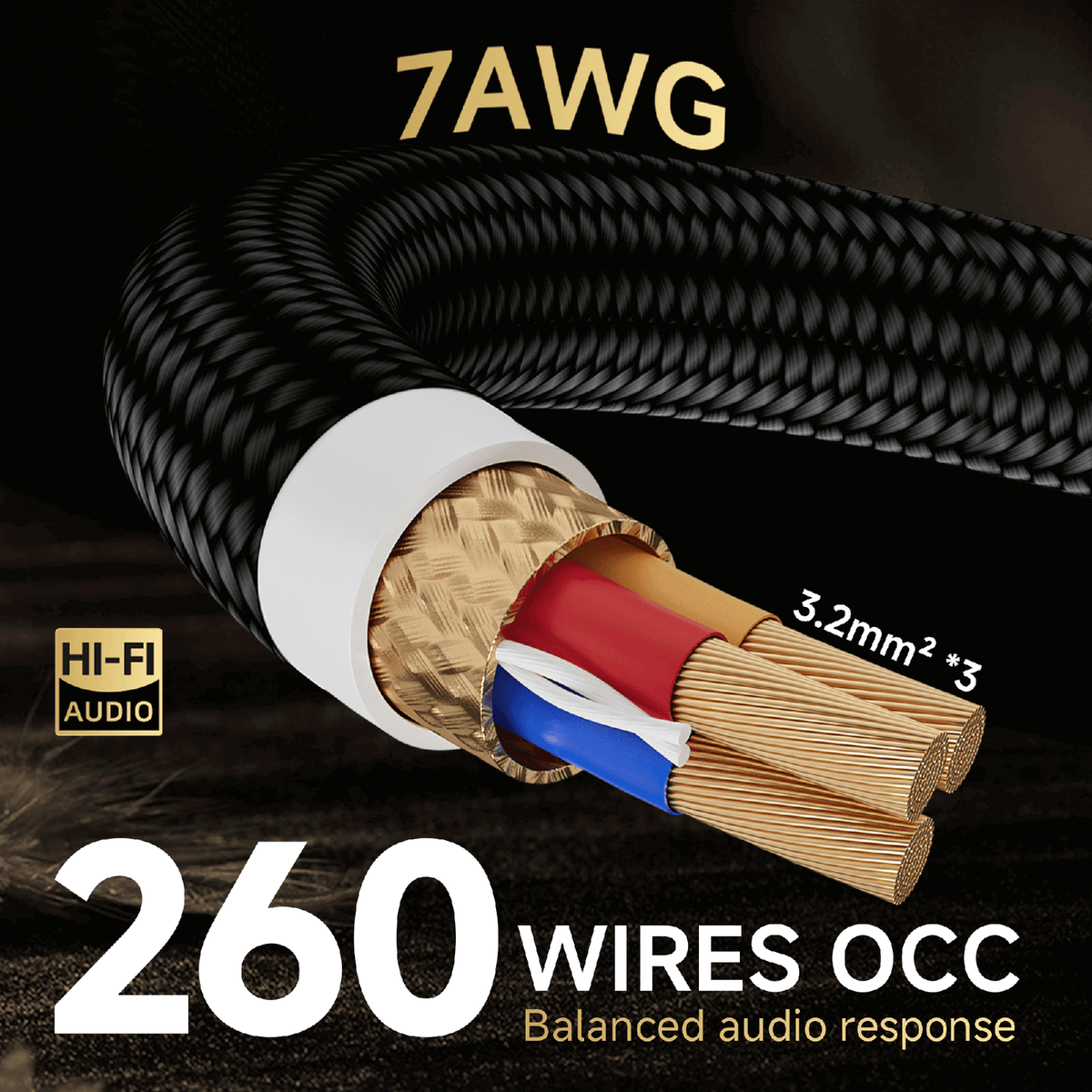 TODN HiFi Audio Power Cable for Audiophile with 7 AWG Silver-Plated OFC, Platinum-Plated 3 Prong Power Cord Plug/IEC C15, Φ17.5mm