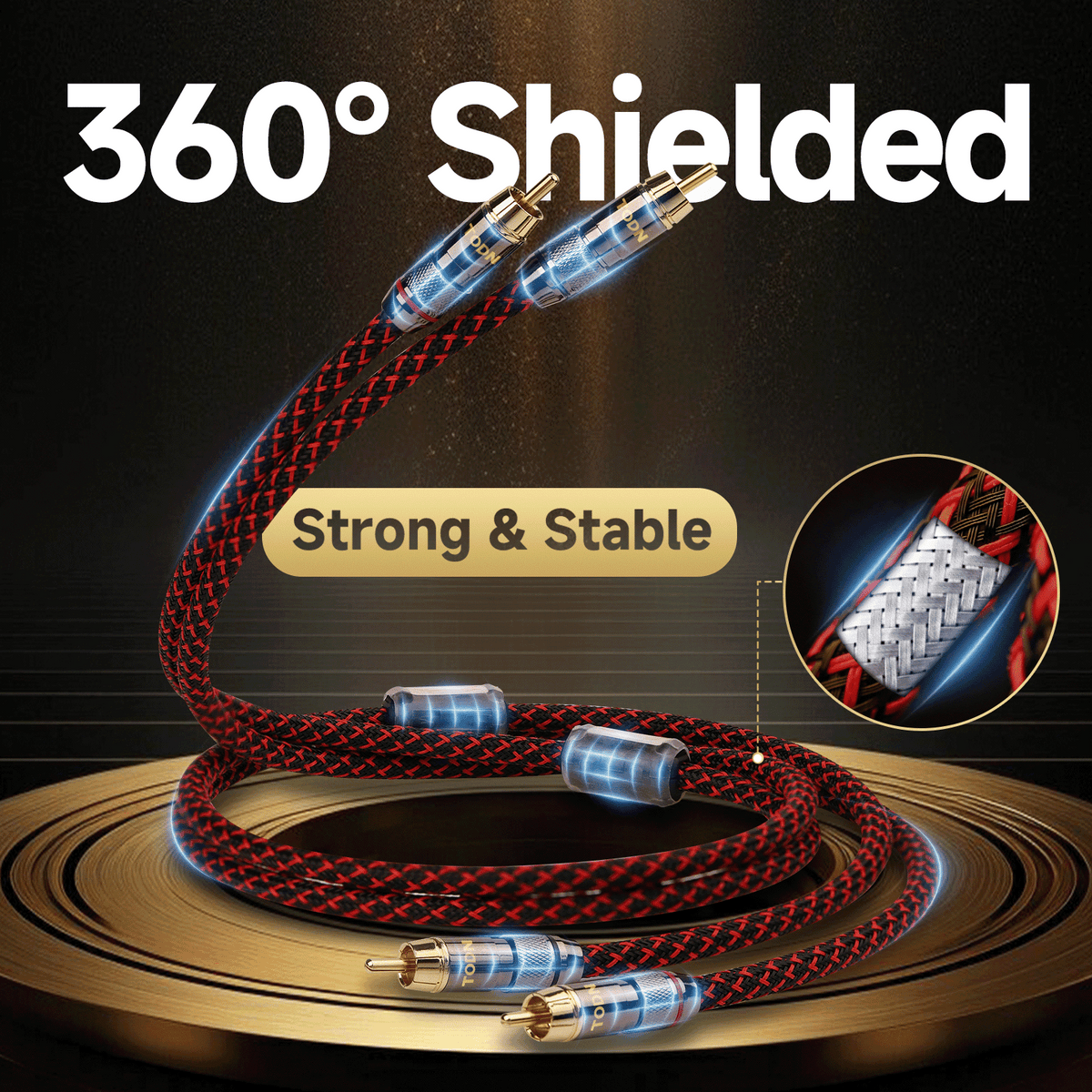 TODN RCA Cables for Audiophile 3ft HiFi Stereo Shielded RCA to RCA Audio Cable for Car, Subwoofer, 4-Core OFC, 5μ Gold Plated Plug (1 Pair)
