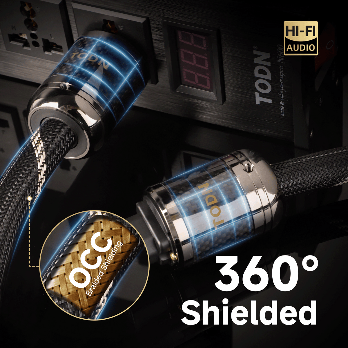 TODN Audiophile Audio Power Cable 7 AWG OFC+OCC Cores HiFi Power Cord with Carbon Fiber Shell, 24K Gold Plated US Plug, Φ17.5mm