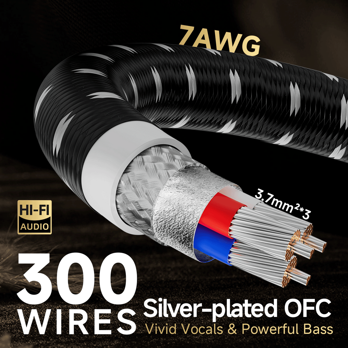 TODN HiFi Audio Power Cable for Audiophile with 7 AWG Silver-Plated OFC, Platinum-Plated 3 Prong Power Cord Plug/IEC C15, Φ17.5mm