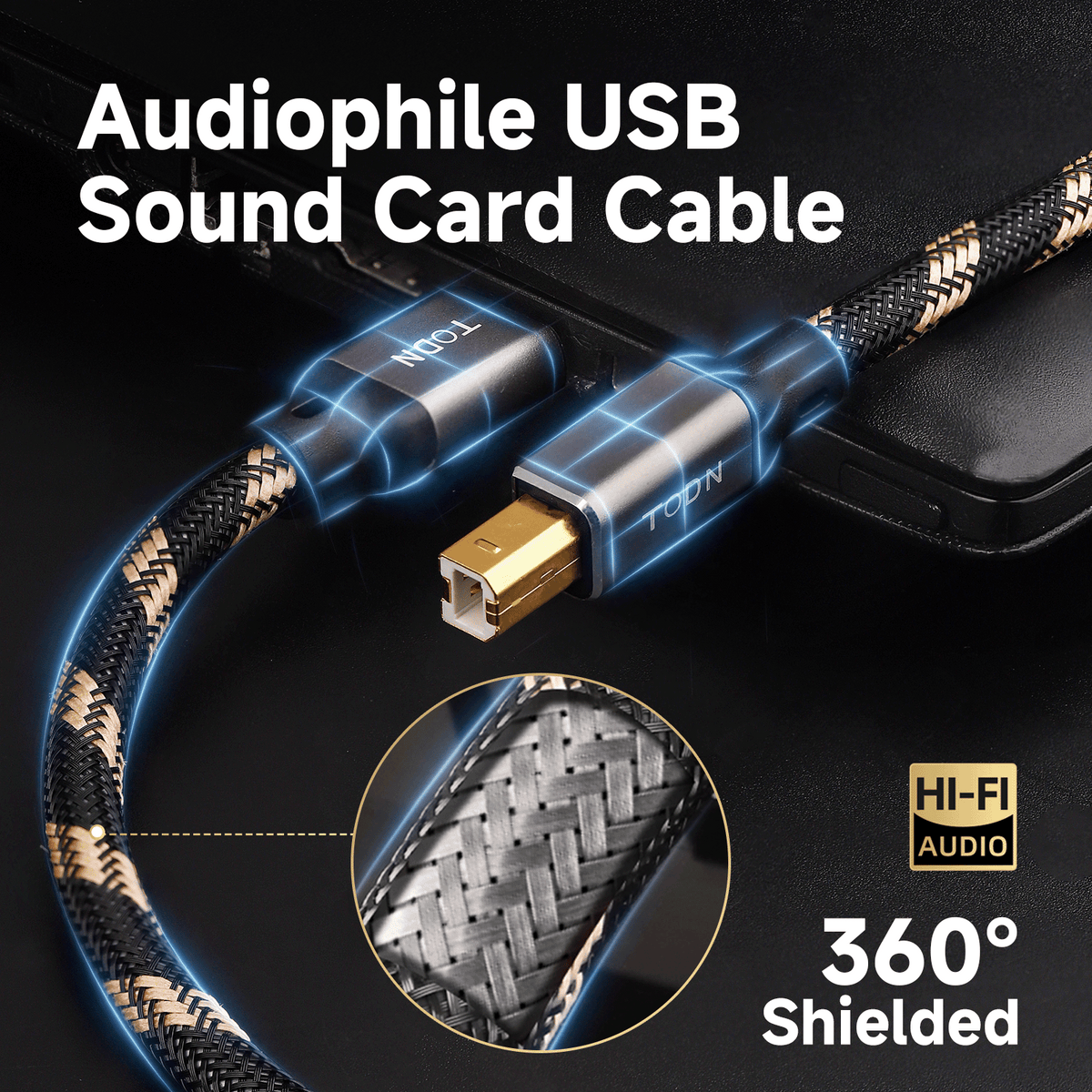 TODN HiFi USB Digital Audio Cable, USB A to B for Audiophile, O-C-C Core, DAC Cable for Computer/Sound Card/Piano/Amps