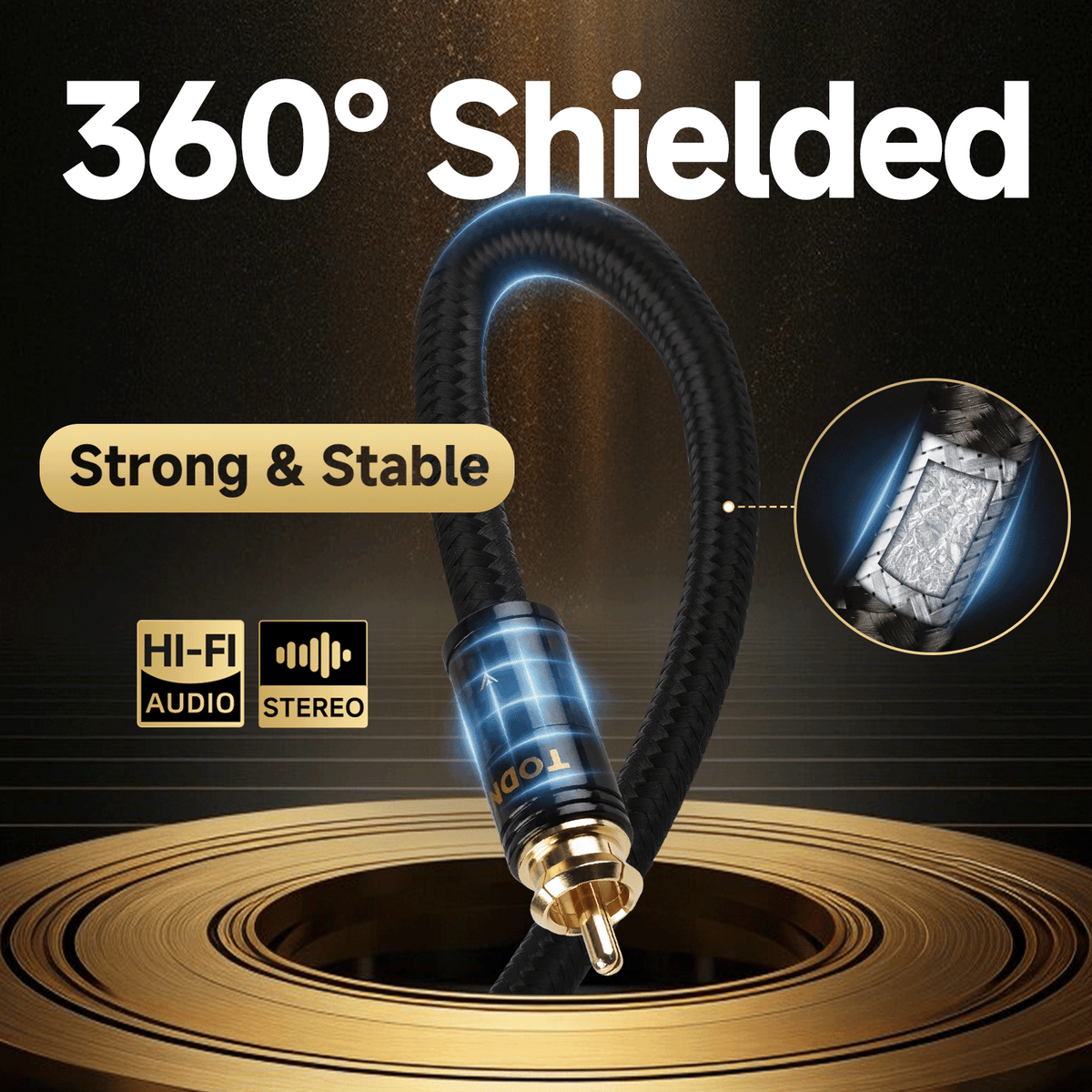 TODN Audiophile RCA Cables 3ft HiFi RCA Audio Cable Male to Male with Sliver-Plated O-C-C Core for Home Stereo System