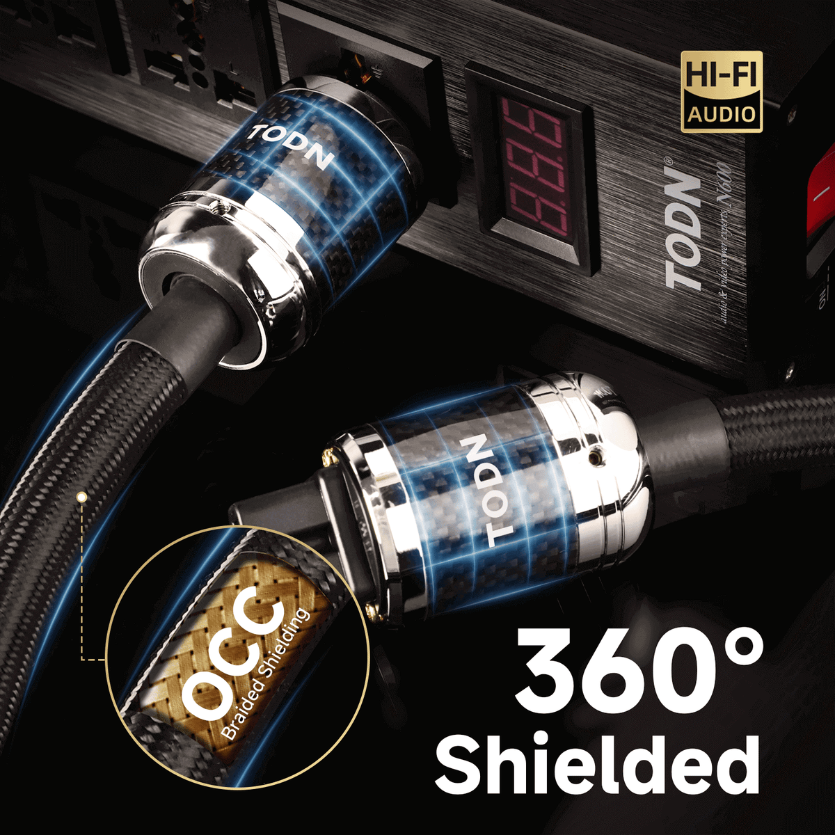 TODN HiFi Audio Power Cable for Audiophile with 7 AWG Silver-Plated OFC, Platinum-Plated 3 Prong Power Cord Plug/IEC C15, Φ17.5mm