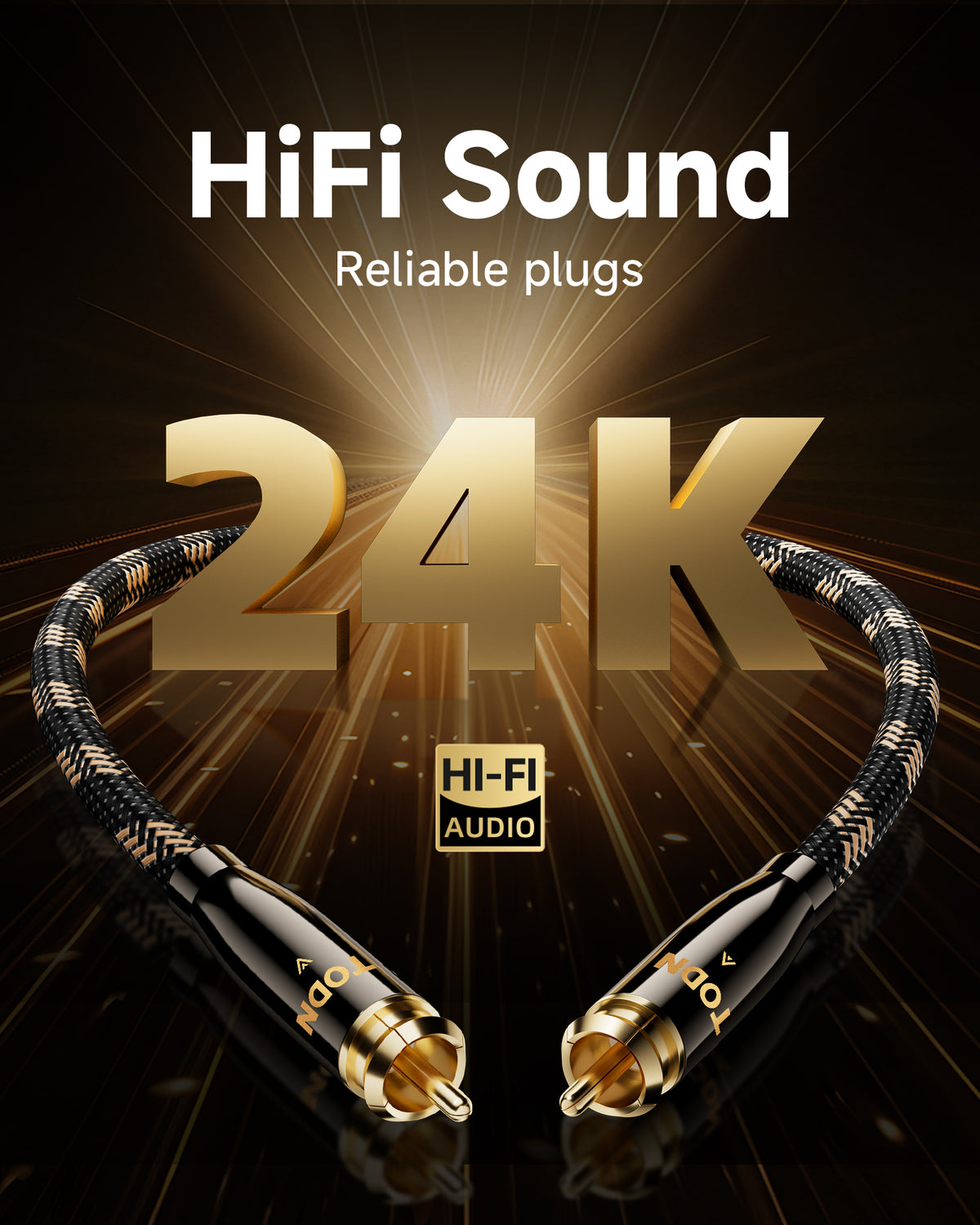 TODN HiFi Digital Coaxial Audio Cable for Audiophile 75-Ohm SPDIF Coax with O-C-C Core, Dual Shielded, 24K Gold-Plated Plug