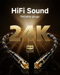 TODN HiFi Digital Coaxial Audio Cable for Audiophile 75-Ohm SPDIF Coax with O-C-C Core, Dual Shielded, 24K Gold-Plated Plug