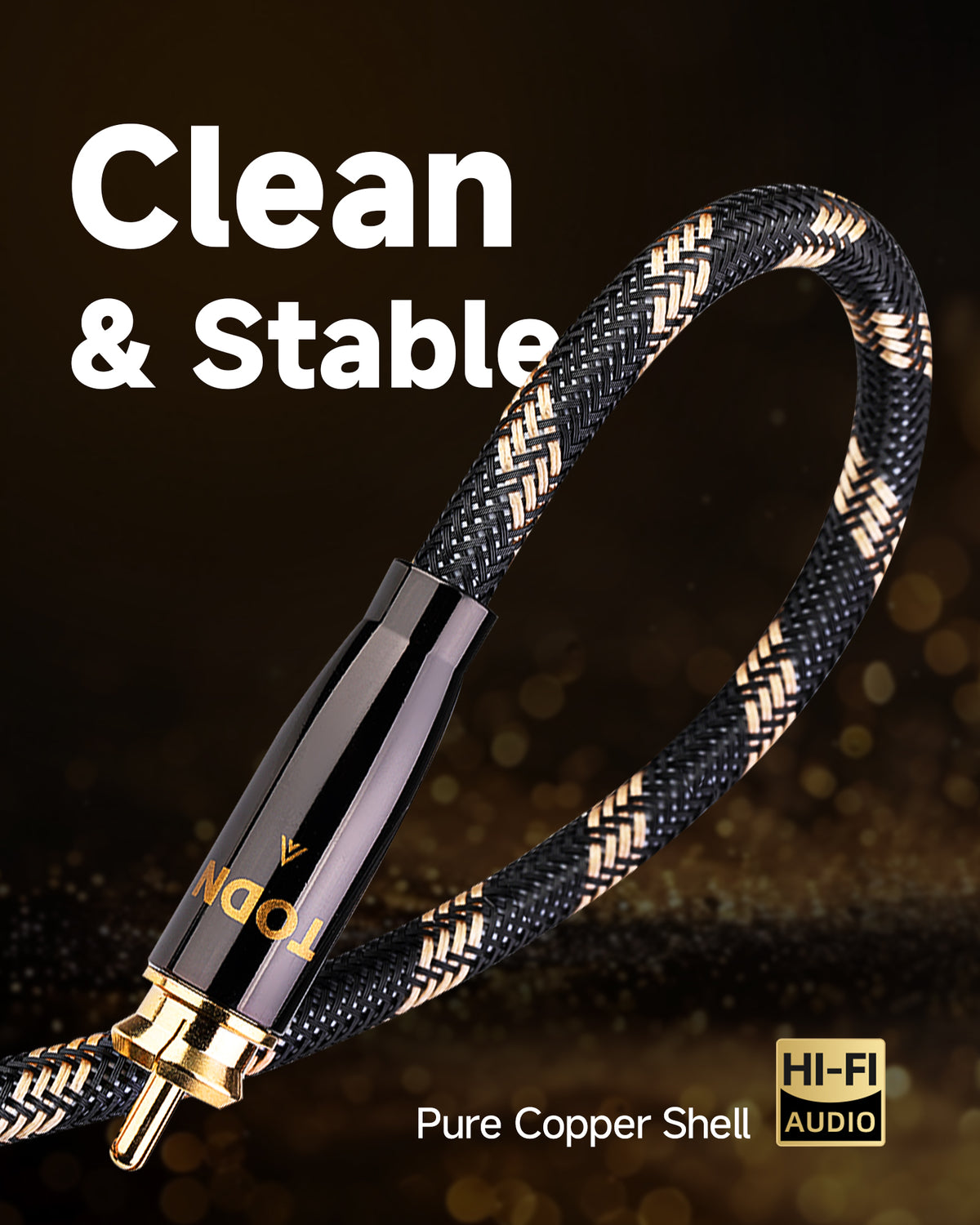 TODN HiFi Digital Coaxial Audio Cable for Audiophile 75-Ohm SPDIF Coax with O-C-C Core, Dual Shielded, 24K Gold-Plated Plug