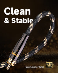 TODN HiFi Digital Coaxial Audio Cable for Audiophile 75-Ohm SPDIF Coax with O-C-C Core, Dual Shielded, 24K Gold-Plated Plug