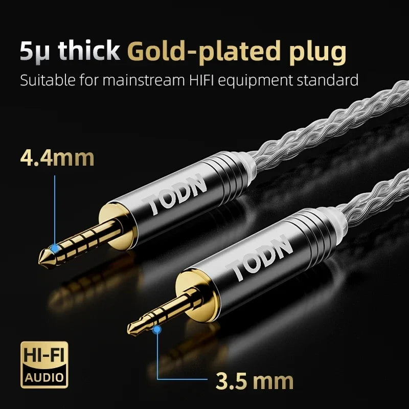 TODN 16-Core Silver-Plated 6N OCC IEM Cable, 224-Strand Litz Braided Audiophile Replacement Cable, 4.4mm Balanced Plug to 0.78mm 2-Pin for In-Ear Monitors