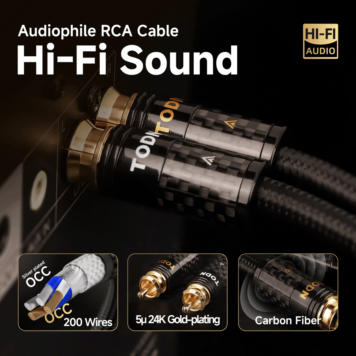 TODN Audiophile RCA Cables 3ft HiFi RCA Audio Cable Male to Male with Sliver-Plated O-C-C Core for Home Stereo System