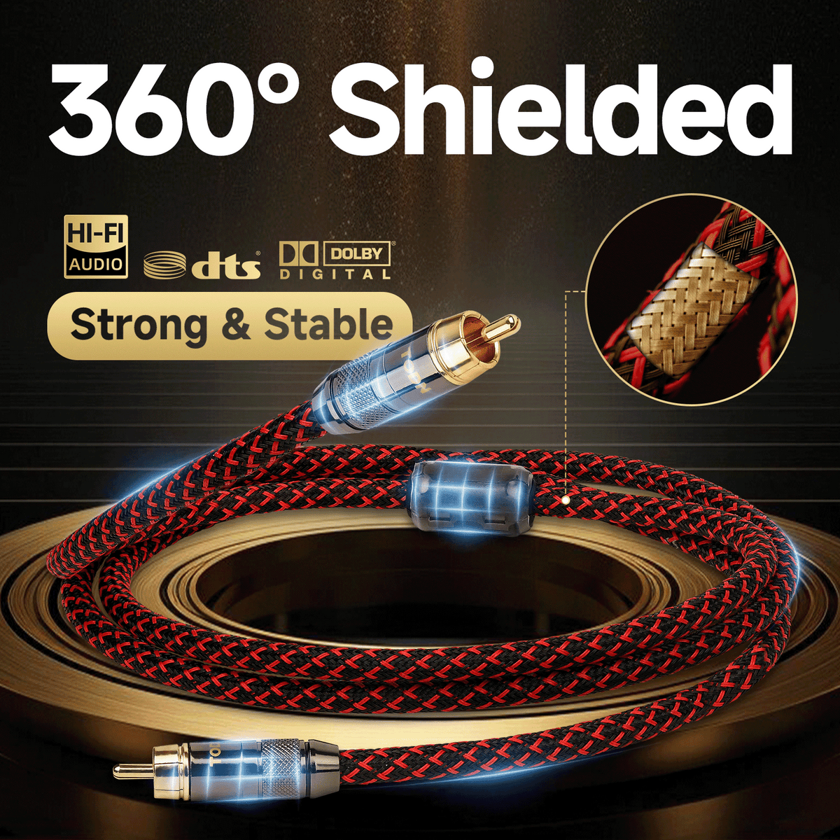 TODN HiFi Digital Coaxial Audio Cable for Audiophile 75 Ohm SPDIF Coax with OFC Core, Dual Shielded, 24K Gold-Plated Plug