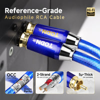 TODN RCA Cables 3ft for Audiophile with Silver-Plated-OCC Core and Triple Shielding RCA Audio Cable Male to Male for CD/DVD/Amps