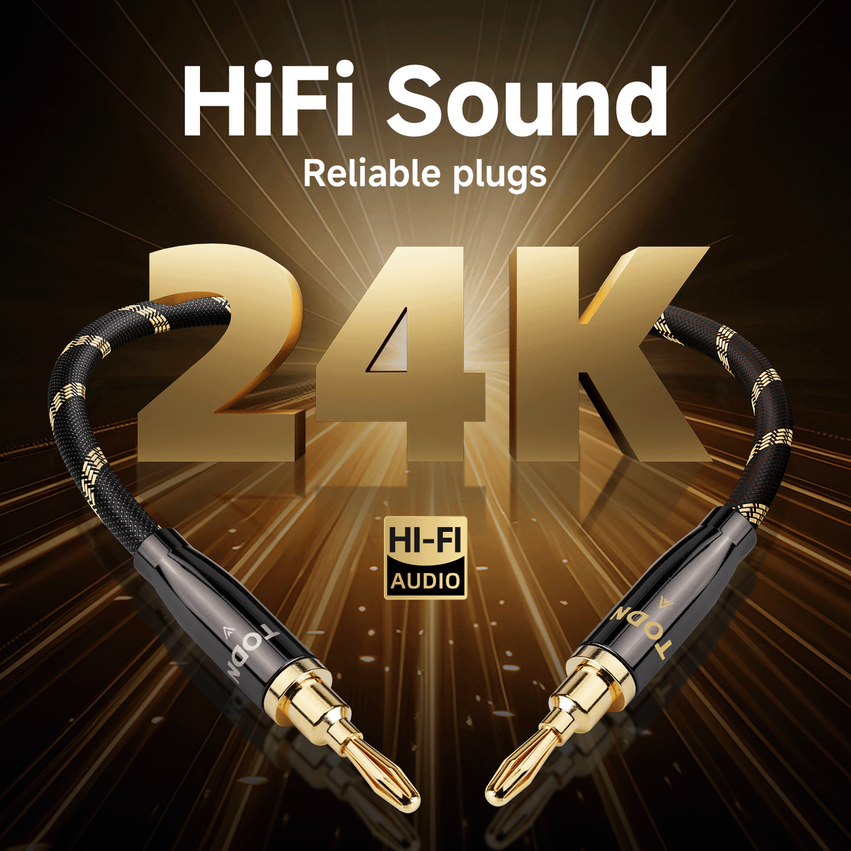 TODN HiFi Speaker Cable with Banana Plugs and Spade Plugs for Audiophile, 5 AWG OCC-Core, Dual Shielded Banana Plug Audio Cables