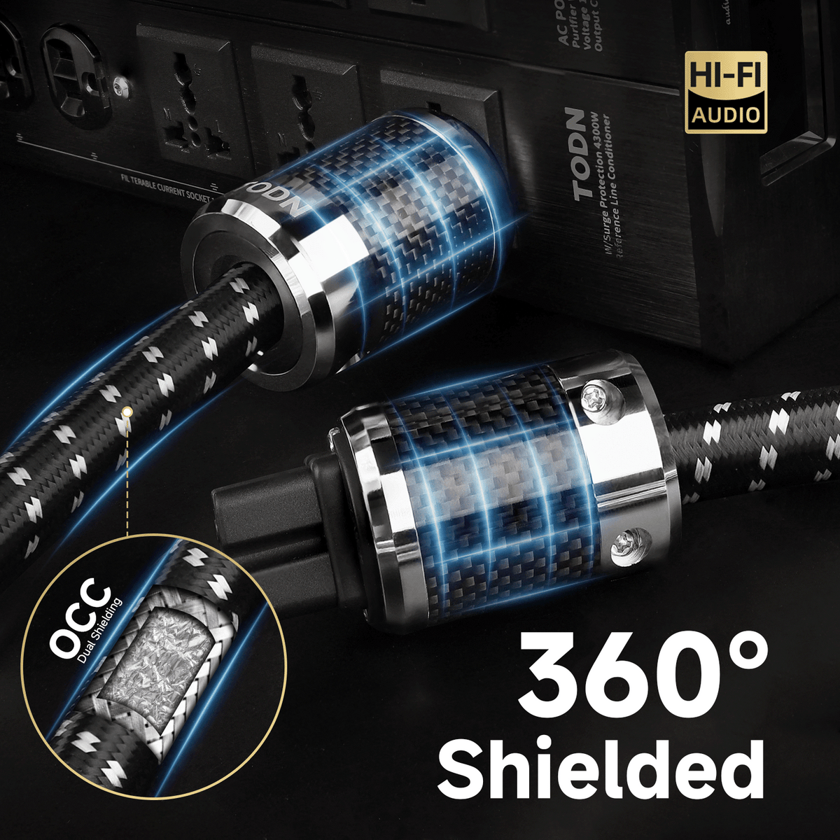 TODN HiFi Audio Power Cable for Audiophile with 7 AWG Silver-Plated OFC, Platinum-Plated 3 Prong Power Cord Plug/IEC C15, Φ17.5mm