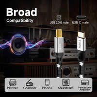 TODN USB 2.0 B to USB C with OFC Core, HiFi USB Printer Cable Audiophile for Phone/Tablet/Laptop to DAC/Sound Card