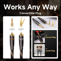 TODN HiFi Speaker Cable with Banana Plugs and Spade Plugs for Audiophile, 5 AWG OCC-Core, Dual Shielded Banana Plug Audio Cables