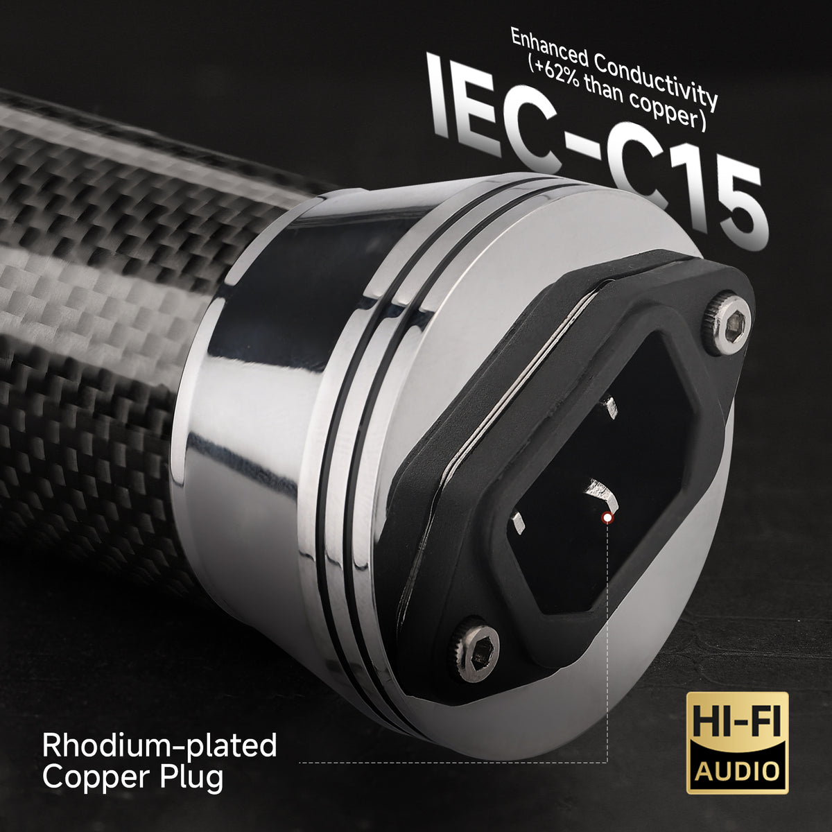 TODN Power EMI Filter Cable with Dual Shielded for Clean up Power, Noise Reduction - Silver-Plated OFC, Rhodium-Plated Plug IEC C14 to C15, 17.5mm, 1.15ft/0.35m