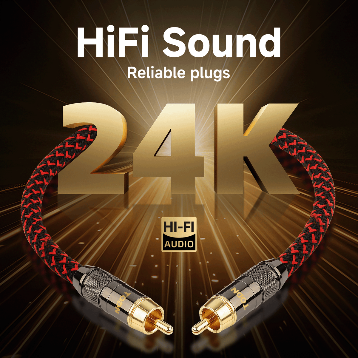 TODN HiFi Digital Coaxial Audio Cable for Audiophile 75 Ohm SPDIF Coax with OFC Core, Dual Shielded, 24K Gold-Plated Plug