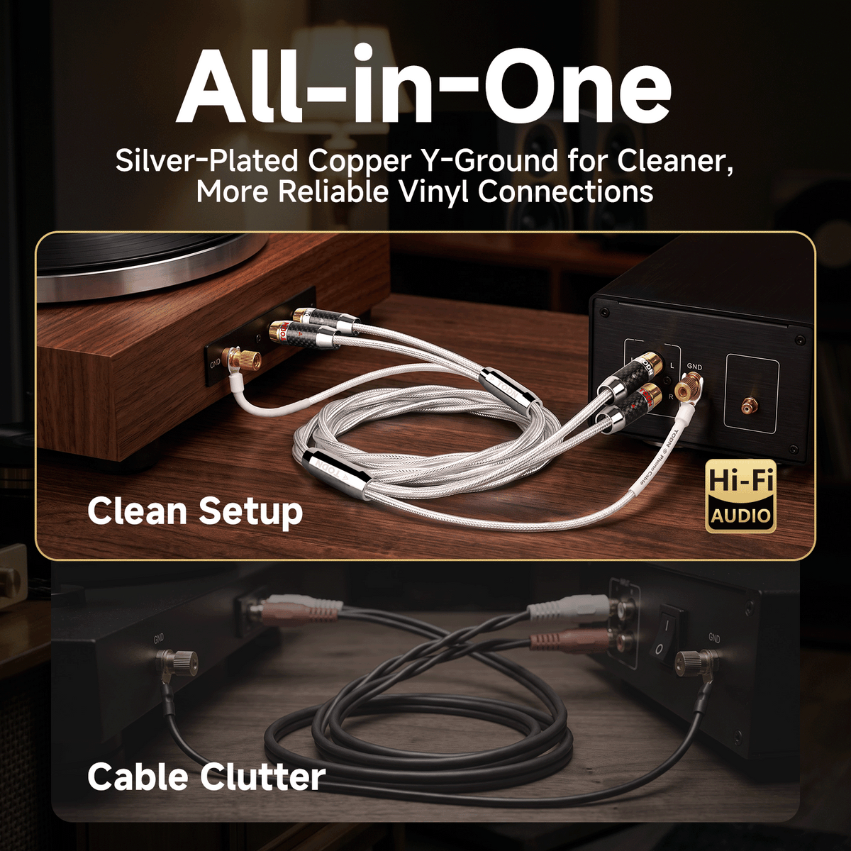 TODN High-End Silver-Plated OFC Phono Cable with Ground Turntable Cable