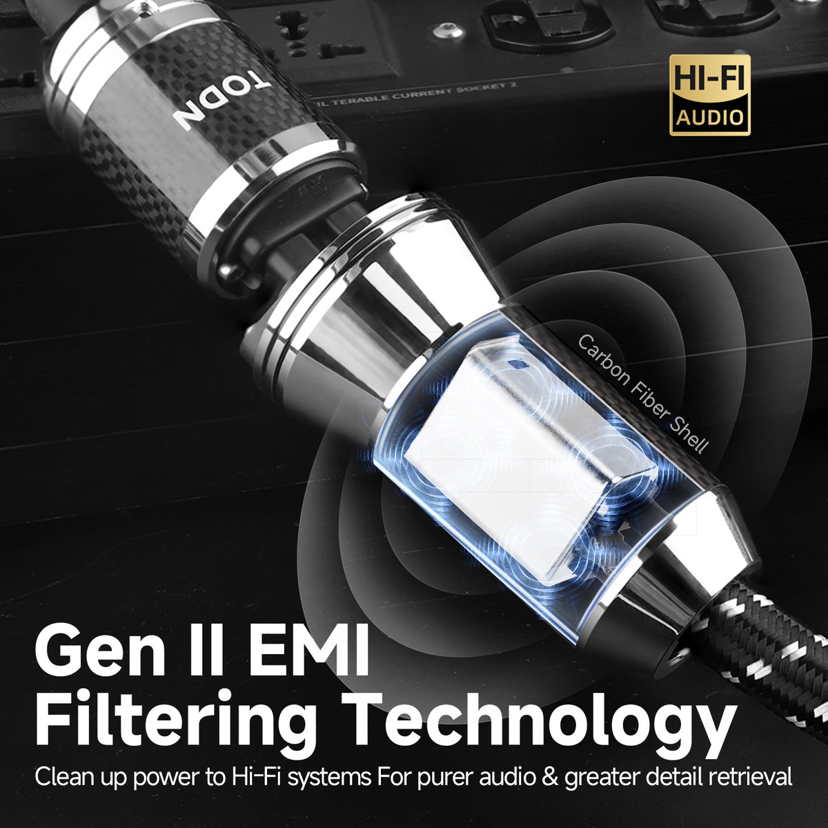 TODN Power EMI Filter Cable with Dual Shielded for Clean up Power, Noise Reduction - Silver-Plated OFC, Rhodium-Plated Plug IEC C14 to C15, 17.5mm, 1.15ft/0.35m