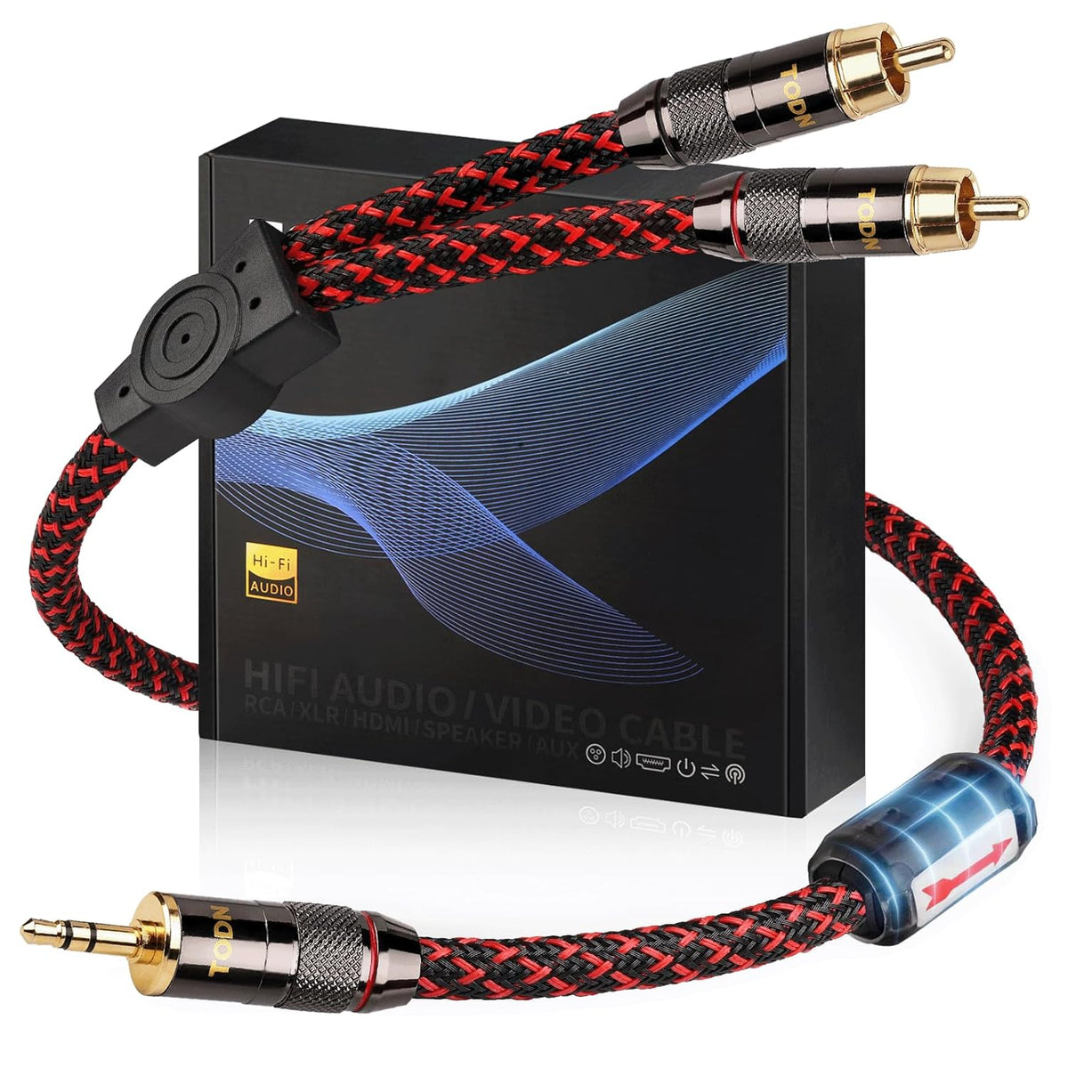 TODN 3.5mm to RCA Audio Cable for Audiophile with OFC Core, Shielded RCA to AUX Cable for Smartphone/Tablets to Speaker/Amps/Stereos (3ft/1m)