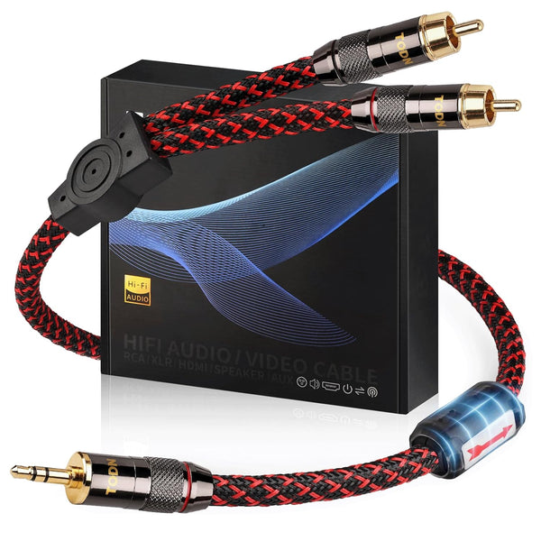 TODN 3.5mm to RCA Audio Cable for Audiophile with OFC Core, Shielded RCA to AUX Cable for Smartphone/Tablets to Speaker/Amps/Stereos (3ft/1m)