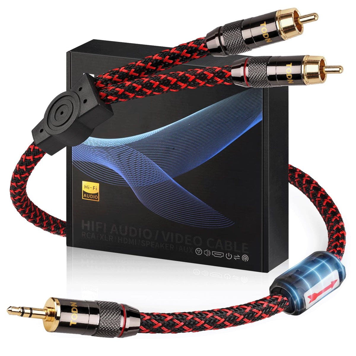 TODN 3.5mm to RCA Audio Cable for Audiophile with OFC Core, Shielded RCA to AUX Cable for Smartphone/Tablets to Speaker/Amps/Stereos (3ft/1m)