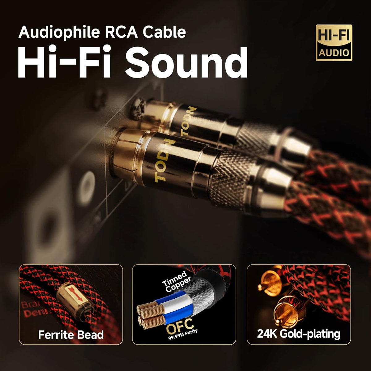 TODN 3.5mm to RCA Audio Cable for Audiophile with OFC Core, Shielded RCA to AUX Cable for Smartphone/Tablets to Speaker/Amps/Stereos (3ft/1m)