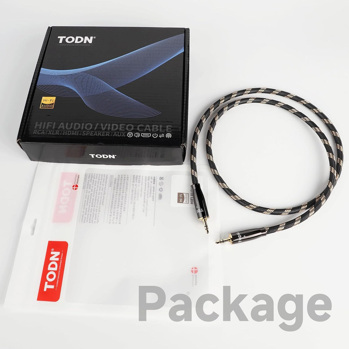 TODN 3.5mm Audio Cable for Audiophile AUX to AUX Cord with OCC Core and Dual Shielded for Car Stereo/Tablets/Portable Speakers (4.9ft/1.5m, Φ7mm)