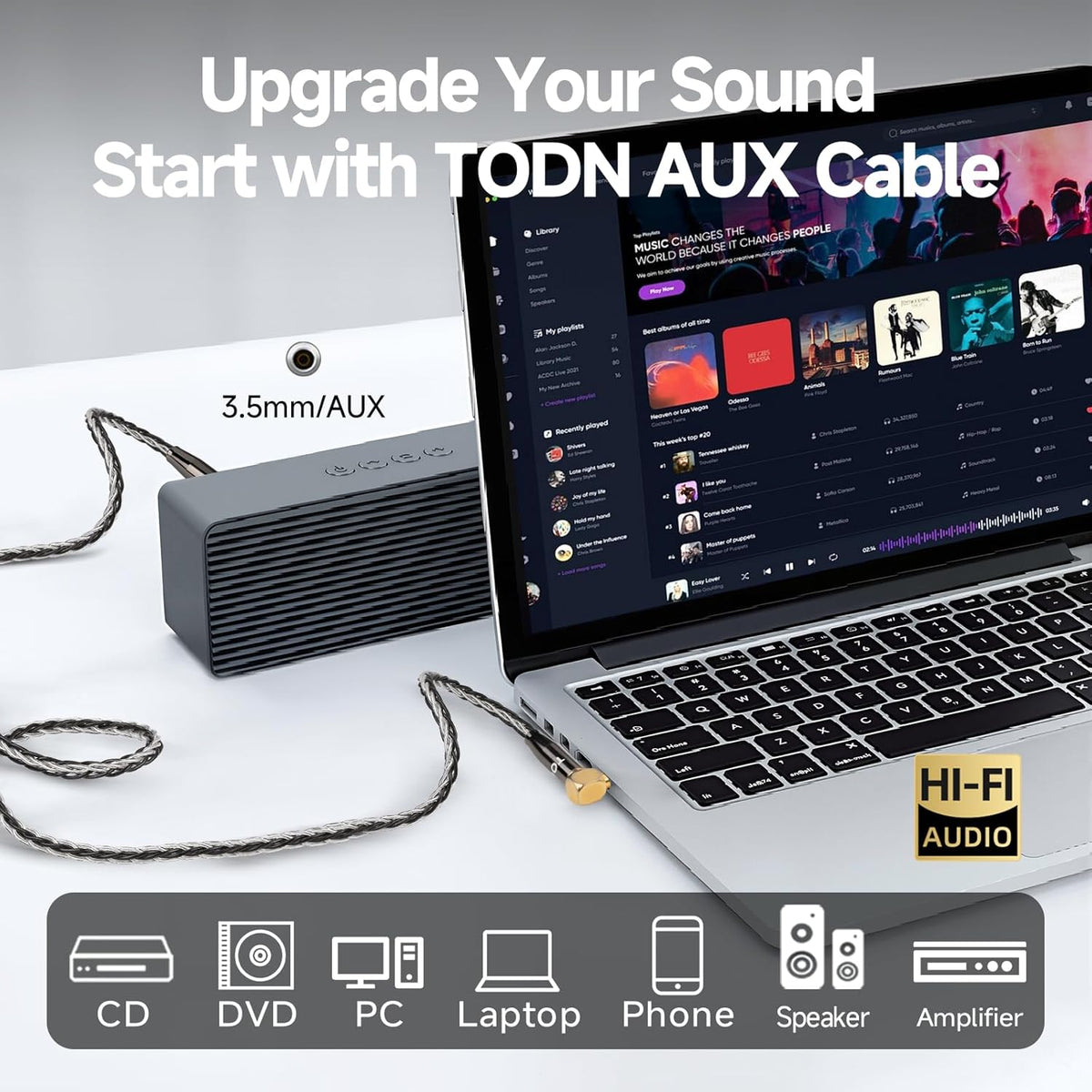 TODN HiFi 3.5mm Audio Cable for Audiophile 90 Degree AUX to AUX Cord with OCC+Silver Core for Car Stereo/Headphones/Tablets (1.64ft/0.5m)
