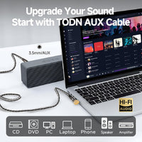 TODN HiFi 3.5mm Audio Cable for Audiophile 90 Degree AUX to AUX Cord with OCC+Silver Core for Car Stereo/Headphones/Tablets (1.64ft/0.5m)