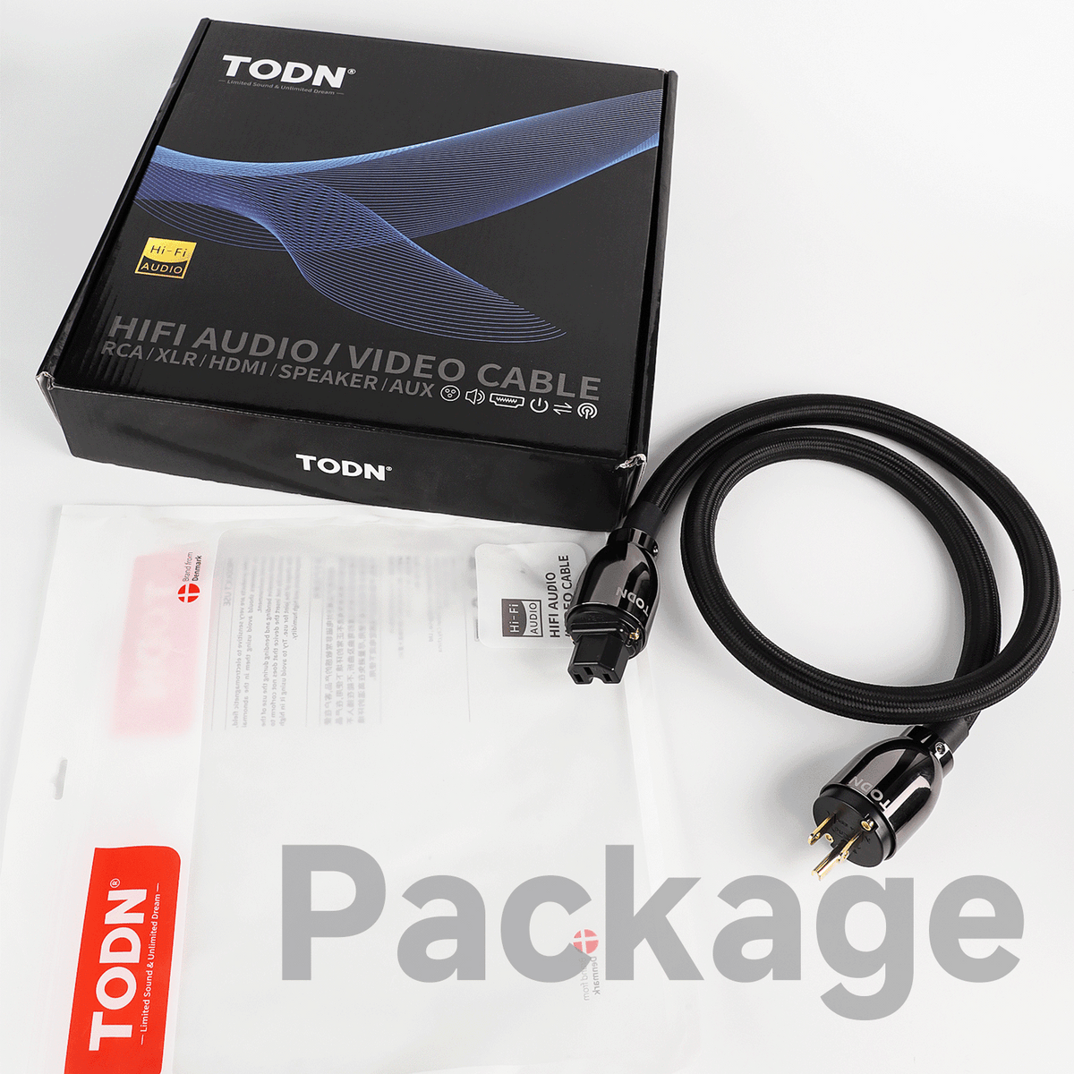 TODN HiFi Audio Power Cable for Audiophile with 7 AWG O-C-C Cores, 24K Gold Plated 3 Prong Power Cord Plug/IEC C15, Φ17.5mm