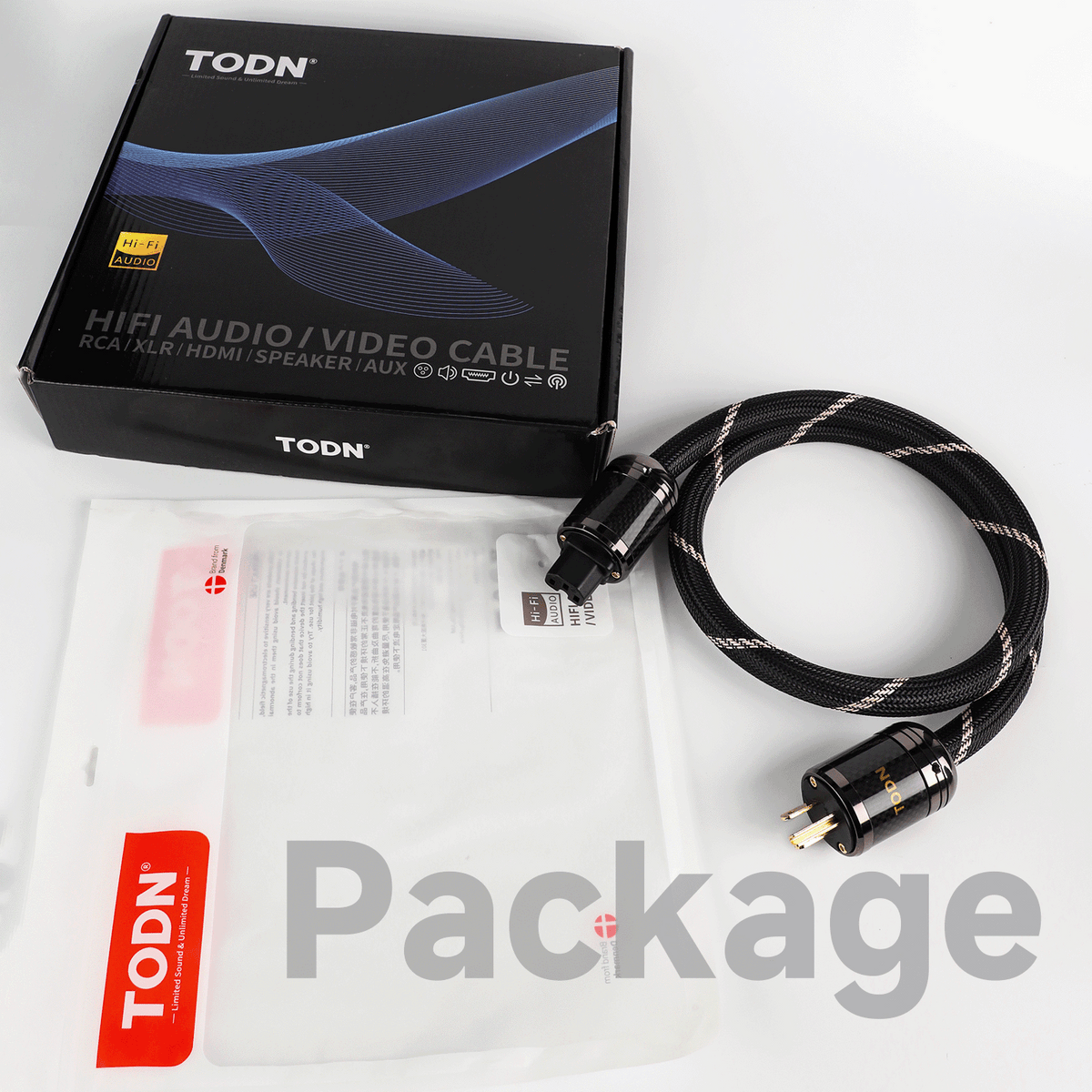 TODN Audiophile Audio Power Cable 7 AWG OFC+OCC Cores HiFi Power Cord with Carbon Fiber Shell, 24K Gold Plated US Plug, Φ17.5mm