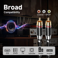 TODN Audiophile Digital Coaxial Audio Cable RCA to RCA Male Subwoofer Cable 75-Ohm SPDIF Coax with OCC-Core Dual Shielded for HiFi Systems