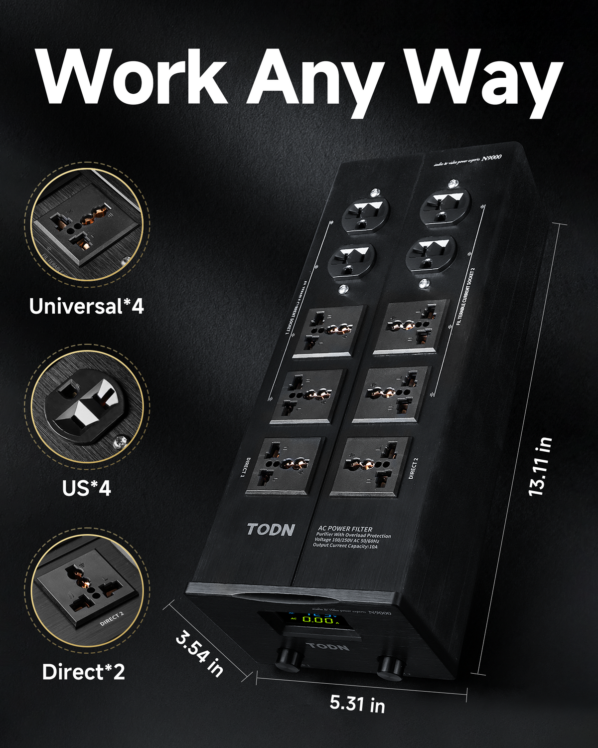 TODN Power Conditioner for Electronic Equipment - Clean up Power/Noise Reduction/Surge Protection/Improved Performance, CE-EMC/LVD Certified - N9000