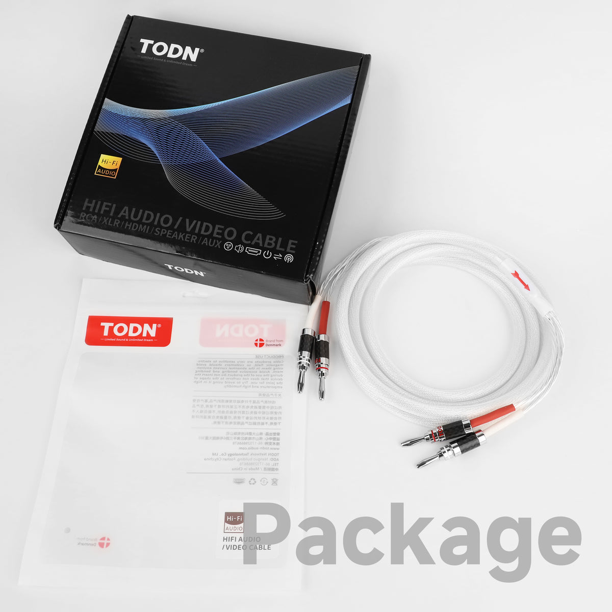 TODN Banana Plug Speaker Cable for Audiophile, Silver-Plated O-C-C Copper Core, Rhodium-Plated Banana Plug for Home Theater Amplifiers