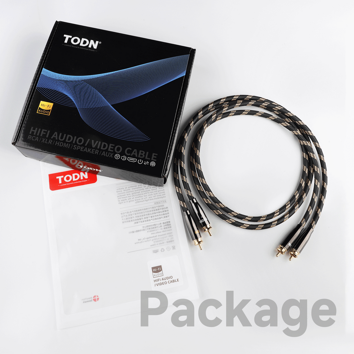 TODN Audiophile RCA Cables HiFi RCA Audio Cable with O-C-C Core, Dual Shielded for Home Stereo System (1 Pair)