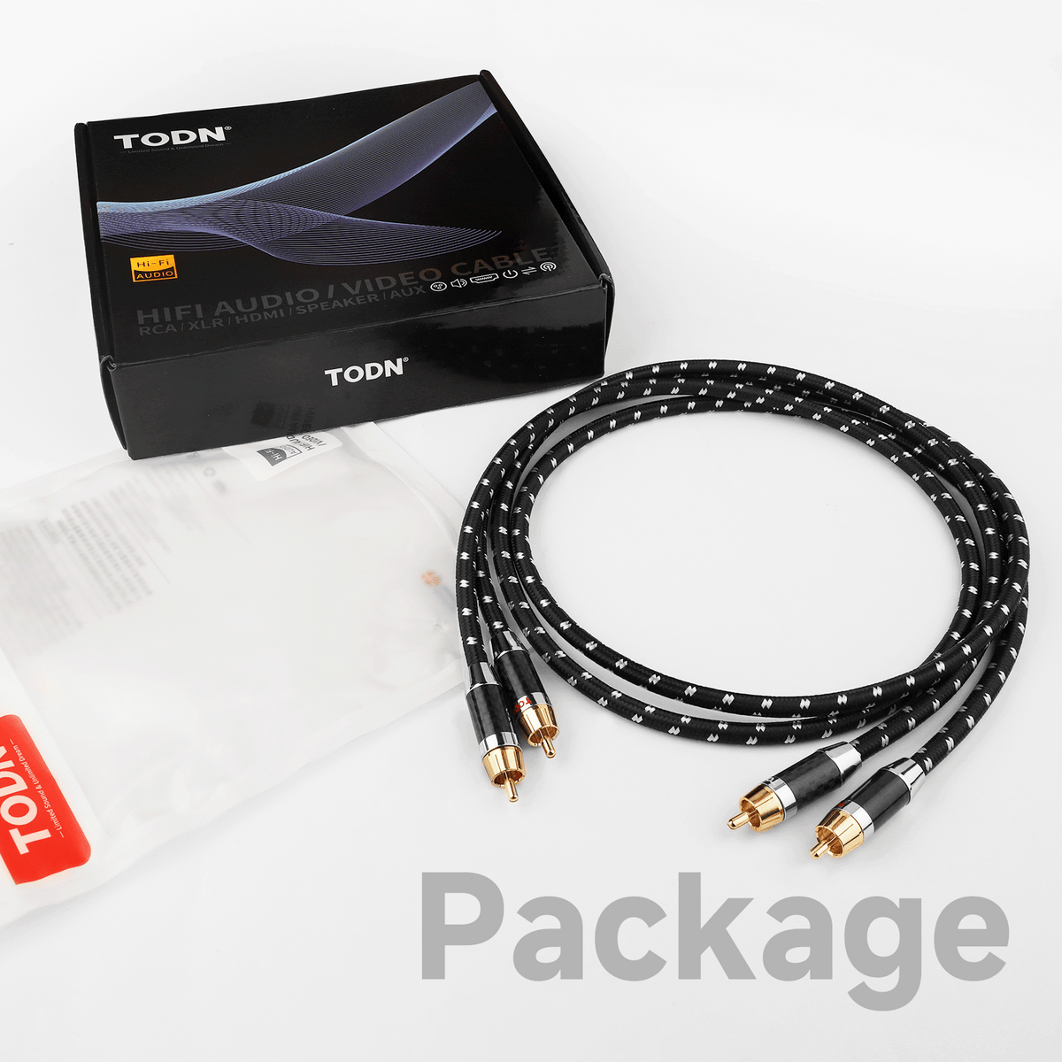 TODN RCA Cables Audiophile Male to Male Stereo Shielded HiFi OFC Car Audio RCA Cable for Sub, Amp, Phono (1 pair)