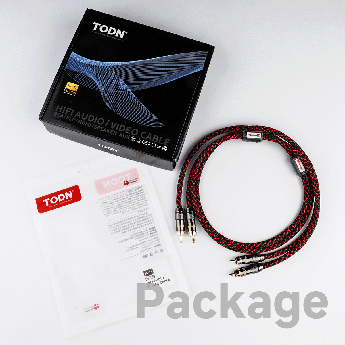 TODN RCA Cables for Audiophile 3ft HiFi Stereo Shielded RCA to RCA Audio Cable for Car, Subwoofer, 4-Core OFC, 5μ Gold Plated Plug (1 Pair)