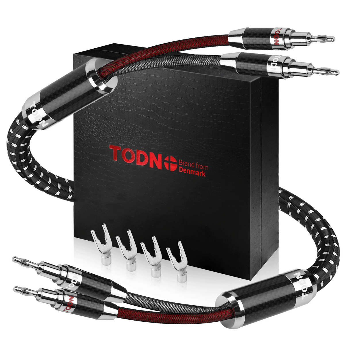 TODN HiFi Speaker Cable with Banana Plug and Spade Plug for Audiophile 7 AWG Silver-Plated O-C-C, Tri-Shielded