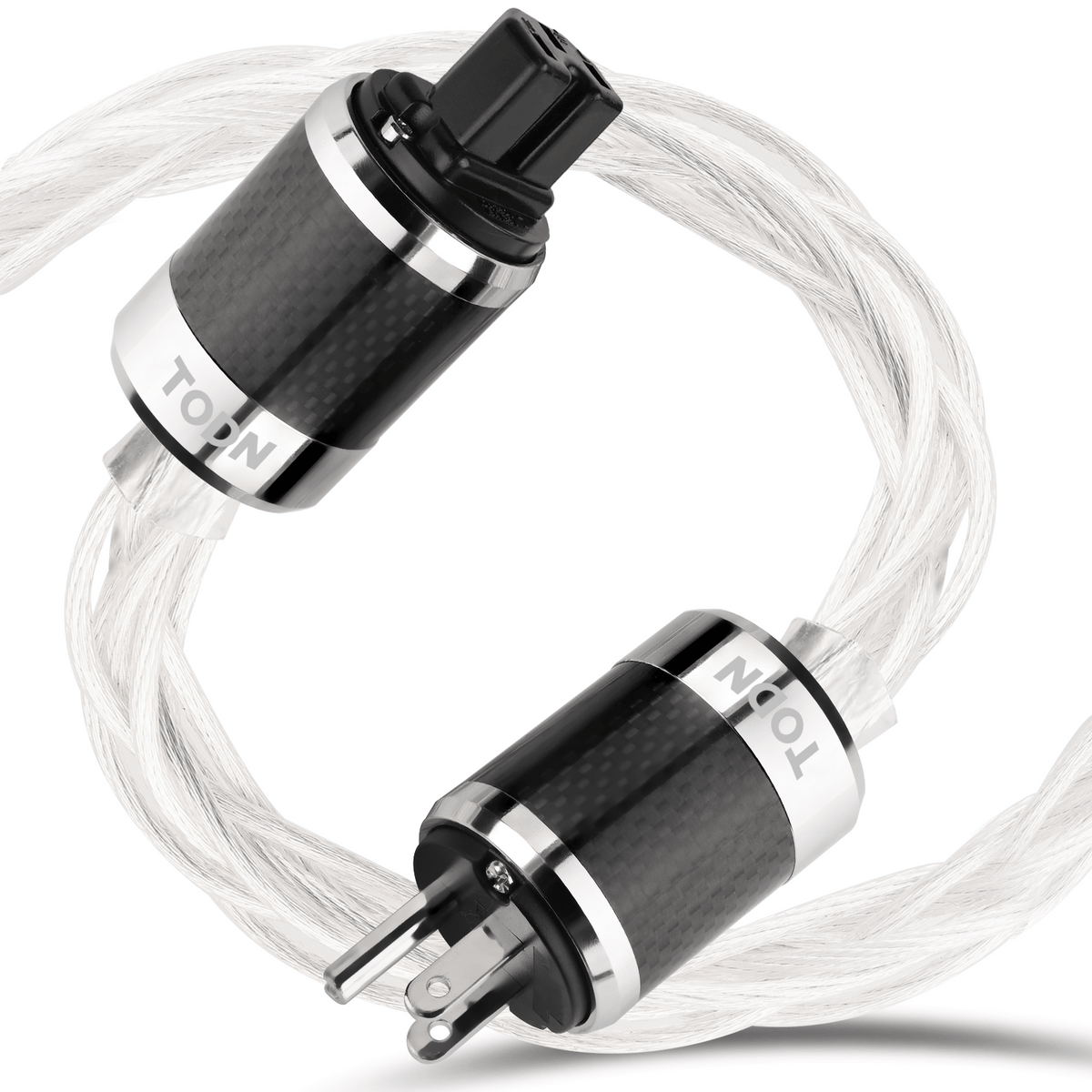 TODN Audiophile Power Cable 4 AWG HiFi Audio Power Cord with Silver-Plated O-C-C, Carbon Fiber Shell, Rhodium-Plated US Plug, Φ17.5mm