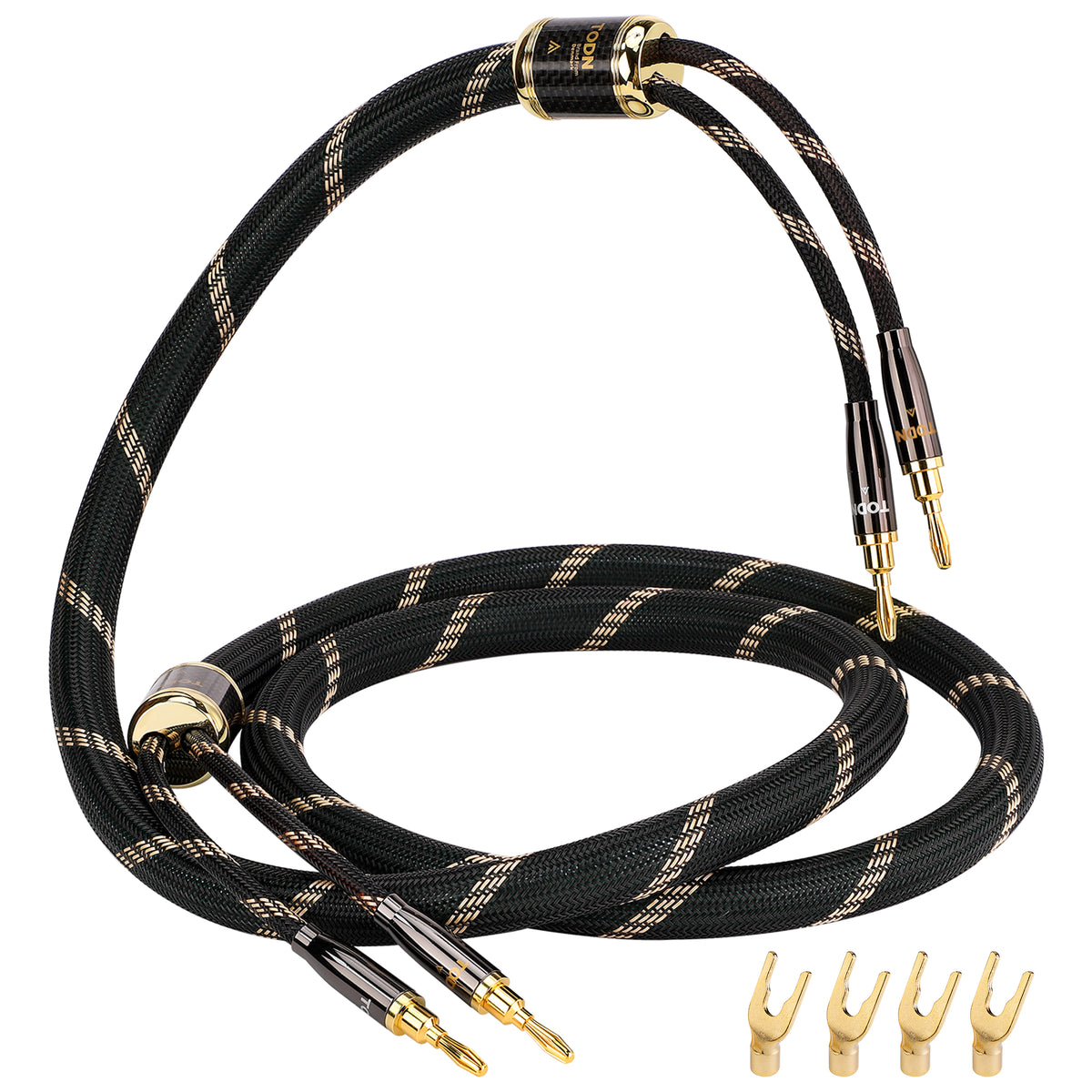TODN HiFi Speaker Cable with Banana Plugs and Spade Plugs for Audiophile, 5 AWG OCC-Core, Dual Shielded Banana Plug Audio Cables