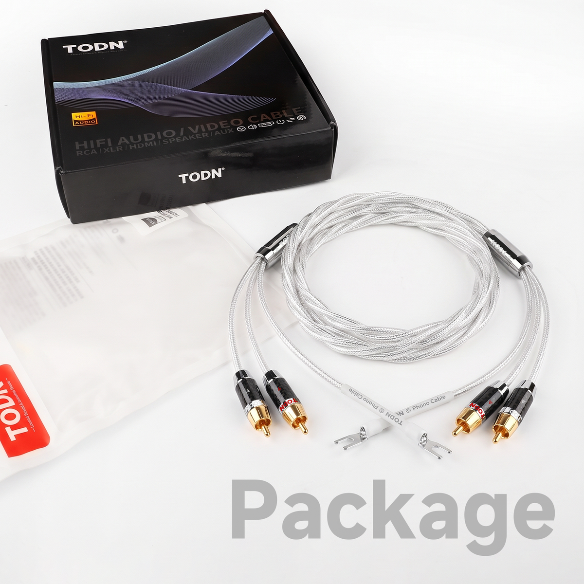 TODN High-End Silver-Plated OFC Phono Cable with Ground Turntable Cable
