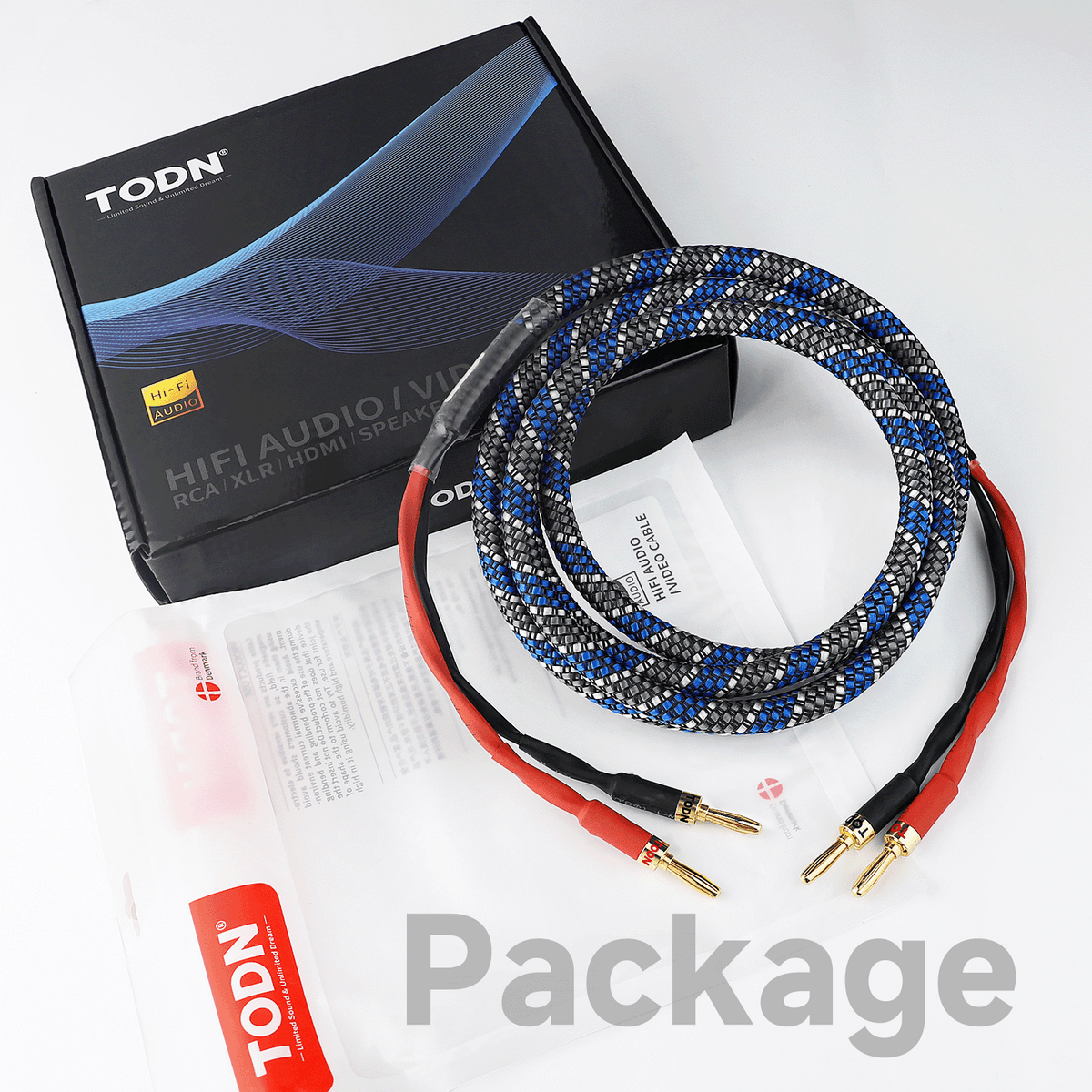 TODN HiFi Speaker Cable with Banana Plugs for Audiophile with OFC, 24K Gold-Plated Banana to Banana Plug